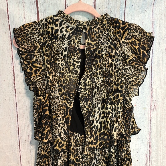 NWT Melloday Animal Print Tiered Mock Neck Pleated Ruffle Dress - Picture 9 of 10